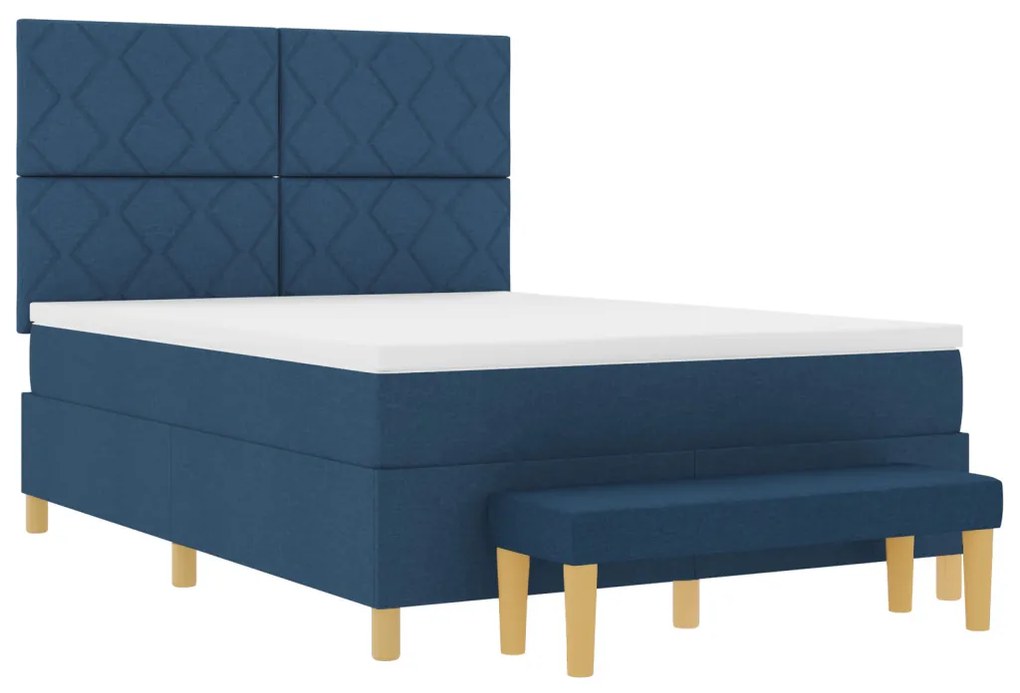 Boxspring ágy matraccal és paddal Kék 140x200 cm Szövet