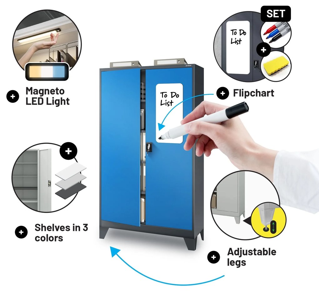Fém iratszekrény JAN II, 1150 x 185 x 400 mm, antracit-kék