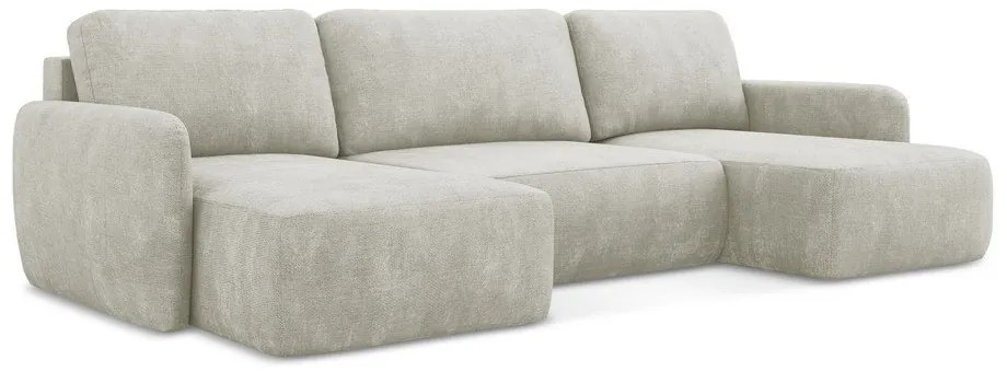 Krémszínű zsenília kinyitható-tárolóhelyes sarokkanapé (U alakú) Lilo – Makamii