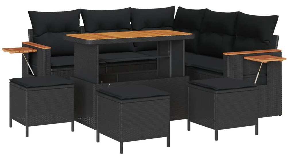 Kerti Kanapé Szett párnával 9 pcs Fekete 110 x 55 x 71 cm