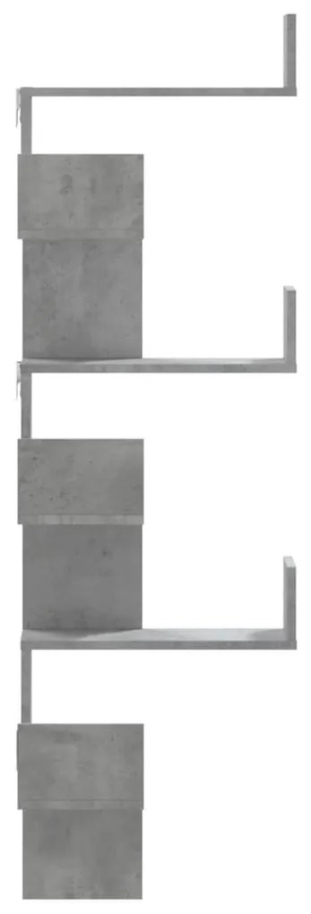 betonszürke szerelt fa fali sarokpolc 45 x 45 x 147 cm