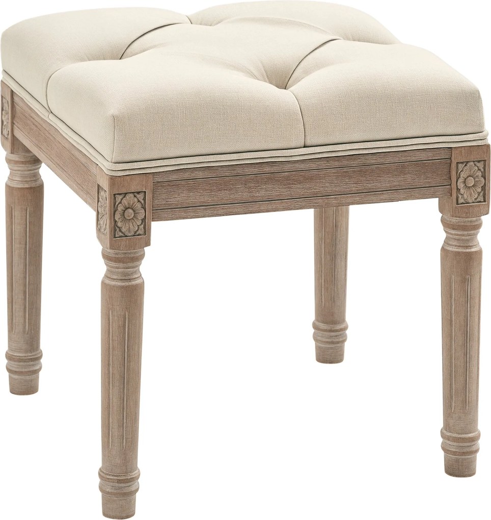 HOMCOM Ágyvégi Puff Hálószobai Pad Fából készült Lábakkal és Párnázott Ülőfelülettel 120 kg Teherbírású Előszoba Pad 40x40x43 cm Bézs | Aosom