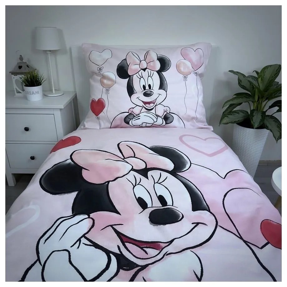Rózsaszín egyszemélyes pamut gyerek ágyneműhuzat 140x200 cm Minnie "Balloon" – Jerry Fabrics