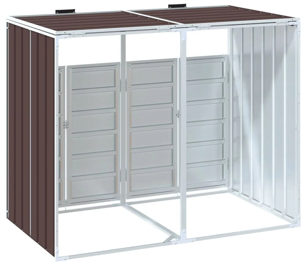 barna acél kerekes szemetes tároló dupla tárolókhoz 138 x 79 x 117 cm