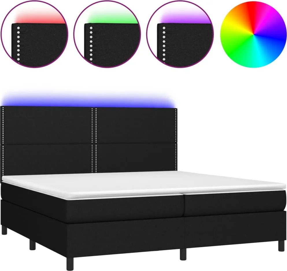 vidaXL fekete szövet rugós és LED-es ágy matraccal 200x200 cm