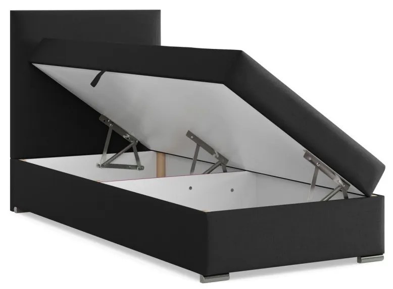 Agen egyszemélyes ágy, szövet, ágyneműtartóval, fekete