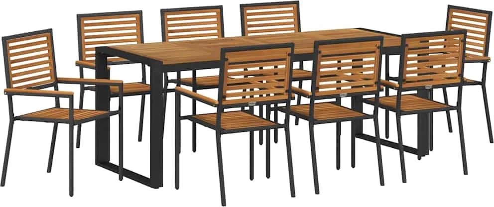 vidaXL Kert étkező szett 9 pcs Fekete és Barna polirattan