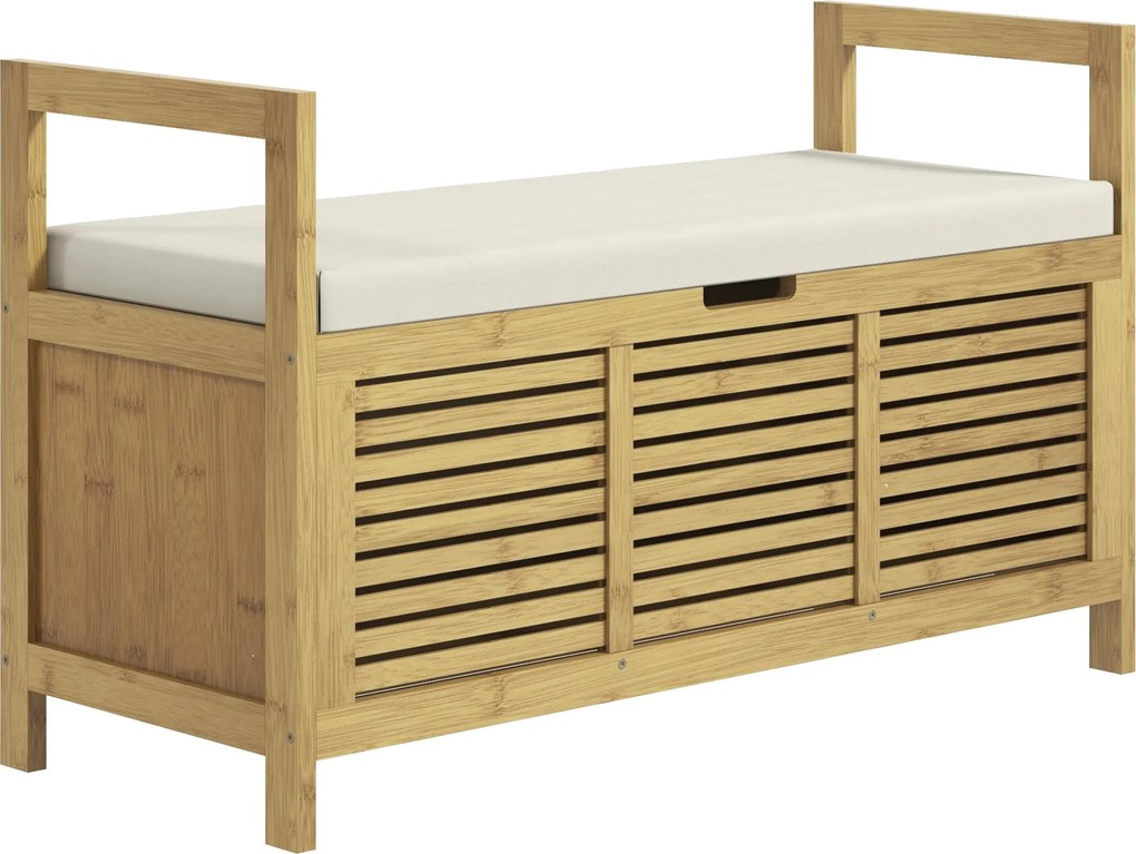 HOMCOM Cipőpados ülőke, Bambusz, tárolós padsor, Kabátakasztós ülőke, tároló pad nappaliba, előszobába, 100 x 40 x 60 cm, természetes | Aosom