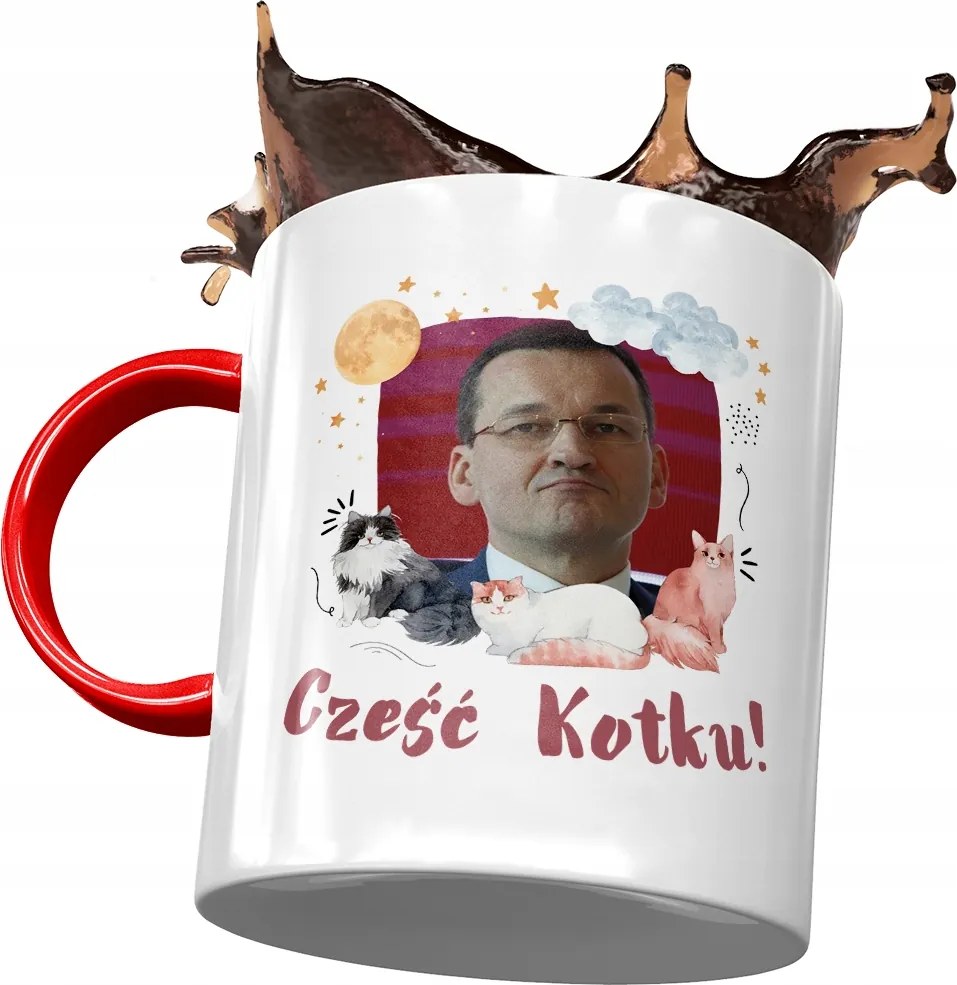 Piros bögre Mateusz Morawiecki Premier Ajándék Nyomtatott Fotóval