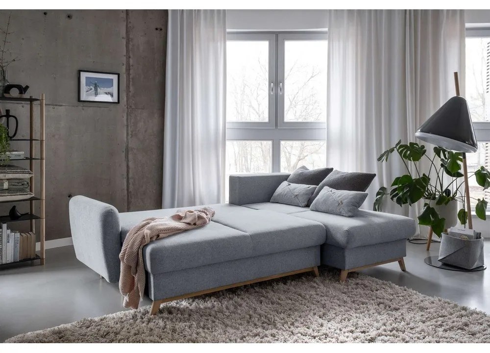 Scandic Lagom világosszürke kinyitható sarokkanapé, jobb oldali - Miuform