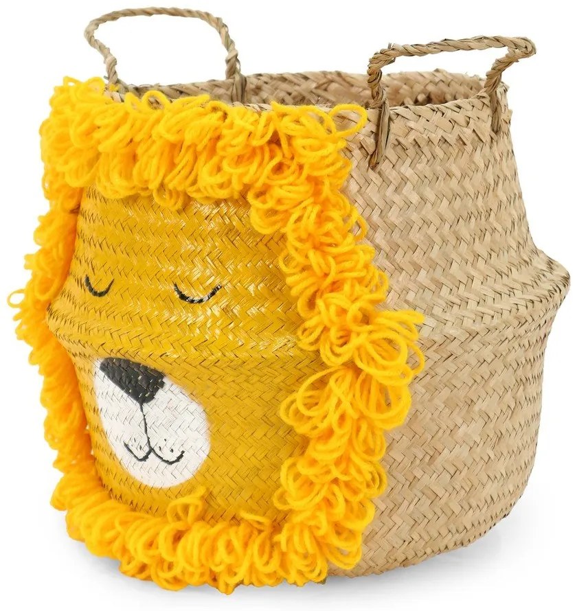 Sárga-natúr színű tengerifű játéktároló kosár ø 30x28 cm Lion – Compactor