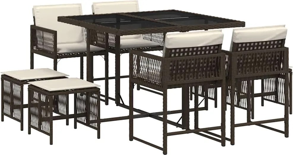 vidaXL 9 részes barna polyrattan kerti étkezőgarnitúra párnákkal