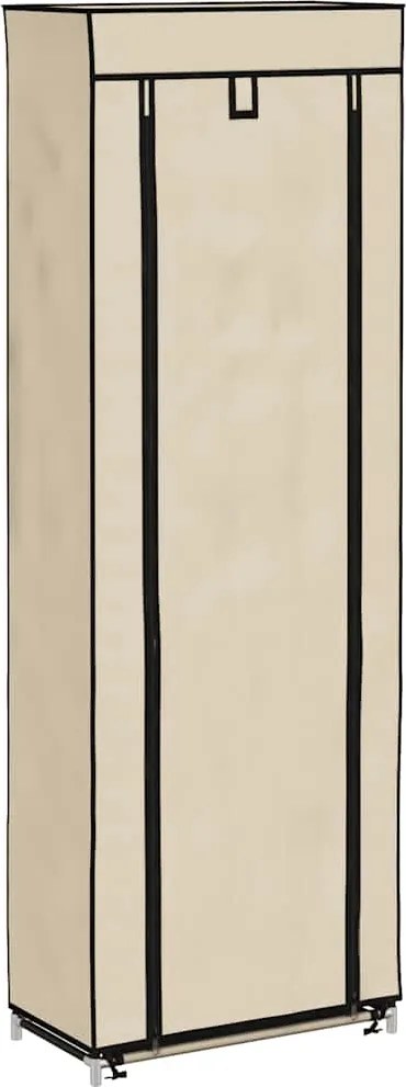 vidaXL krémszínű szövet cipőszekrény borítóval 57 x 29 x 162 cm
