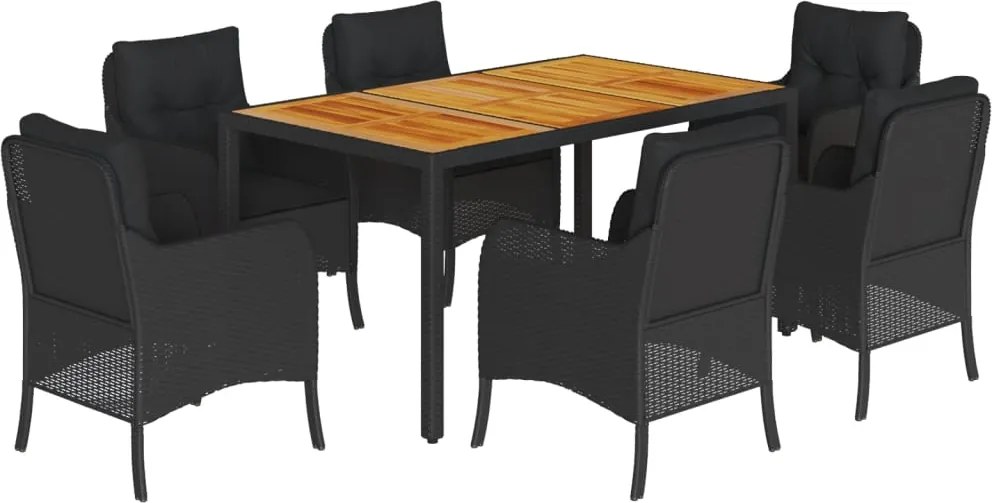 vidaXL 7 részes fekete polyrattan kerti étkezőgarnitúra párnával