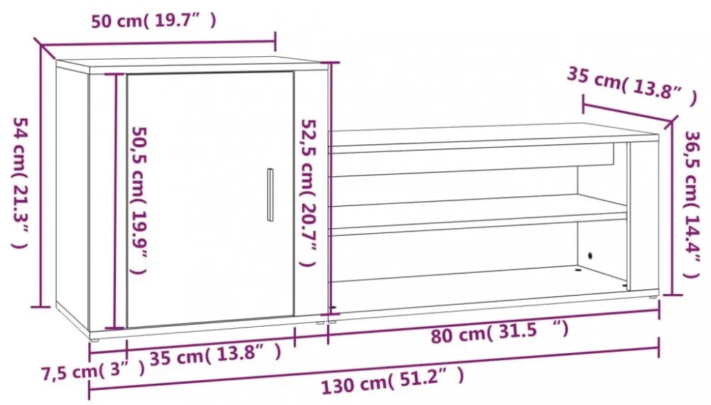 fekete szerelt fa cipősszekrény 130x35x54 cm