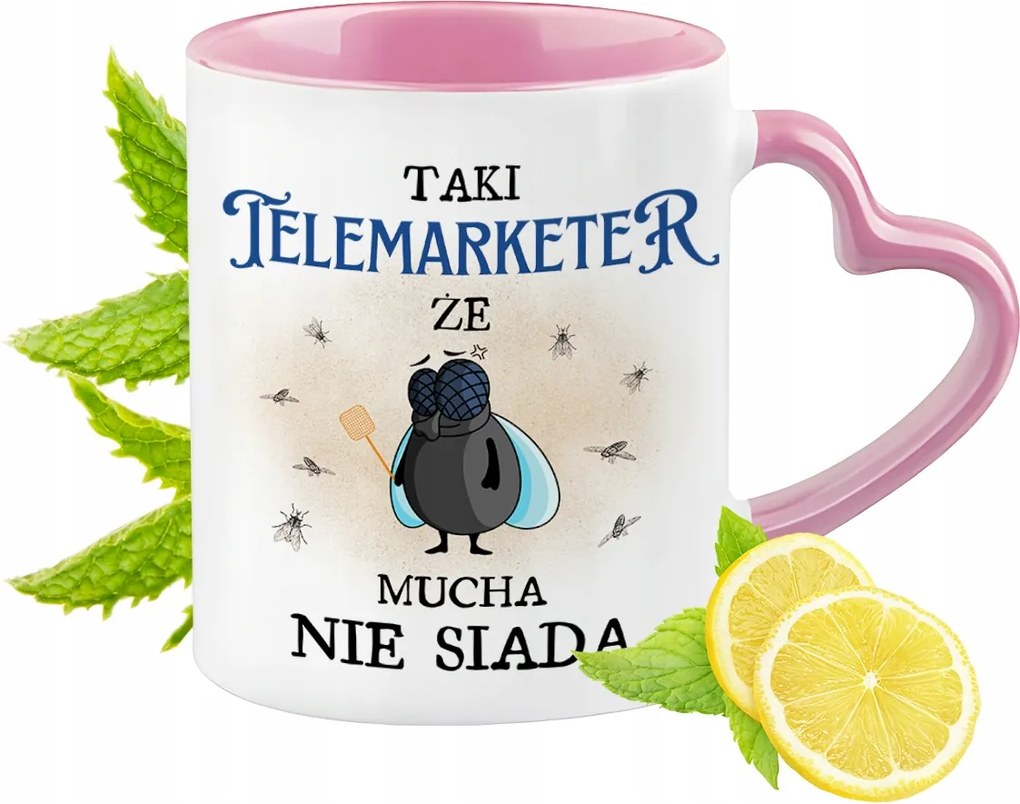 Telemarketinges bögre Rózsaszín, szív alakú füllel Kávé ajándék