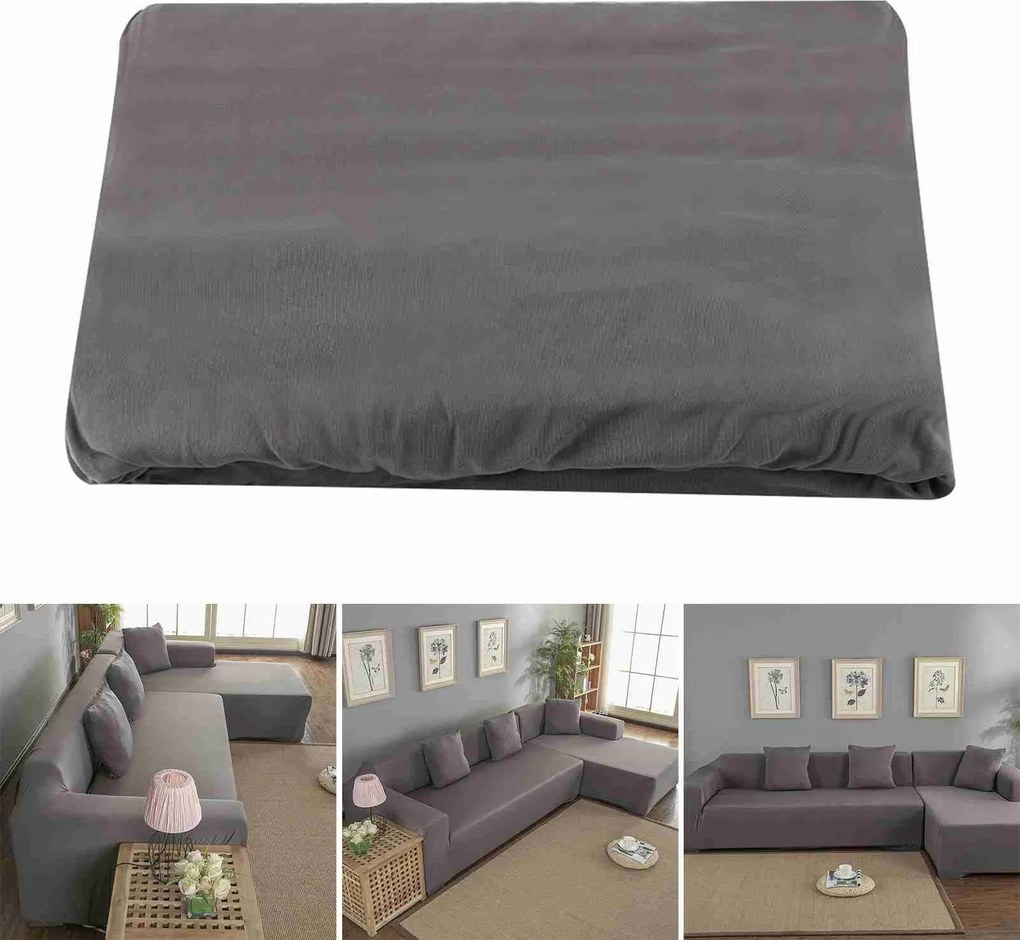 3+2 sarokkanapé huzat L-alakú poliészterből (szürke)