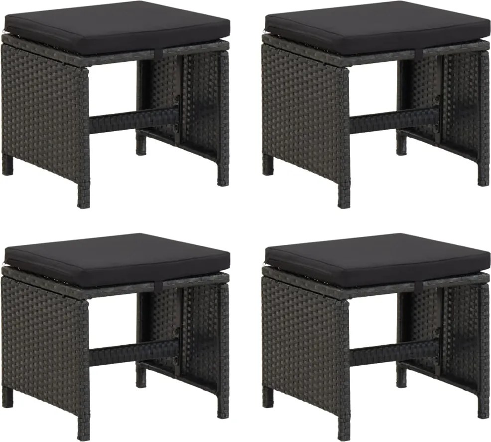 vidaXL 4 db fekete polyrattan kerti ülőke párnákkal