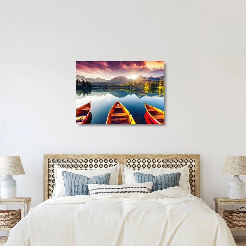 Üveg kép - Tó csónakokkal (70x50 cm)