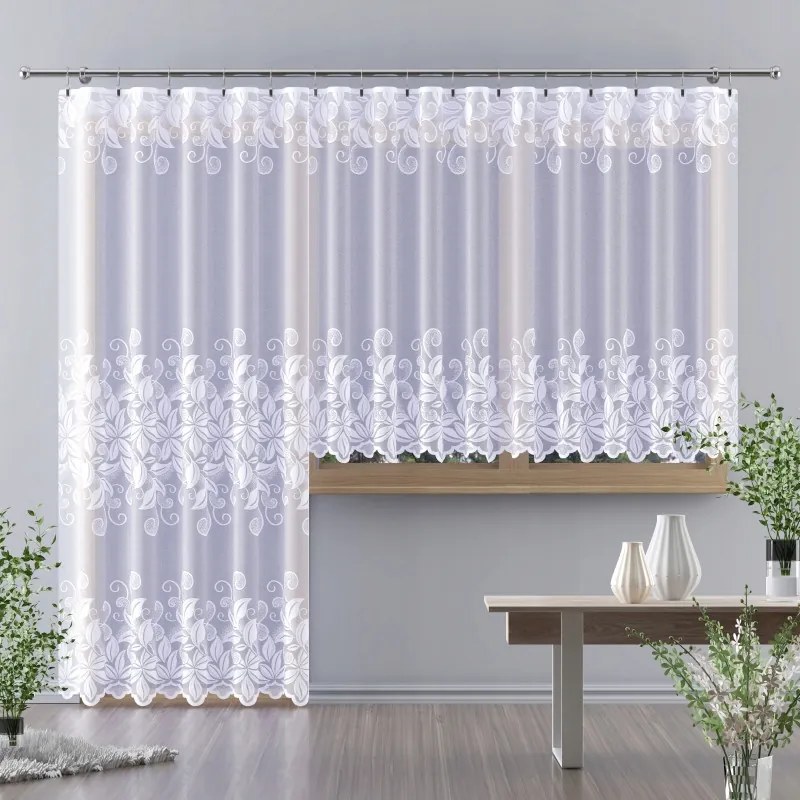 Elegáns jacquard függöny méteráru fehér virágokkal 230 cm Eltefia