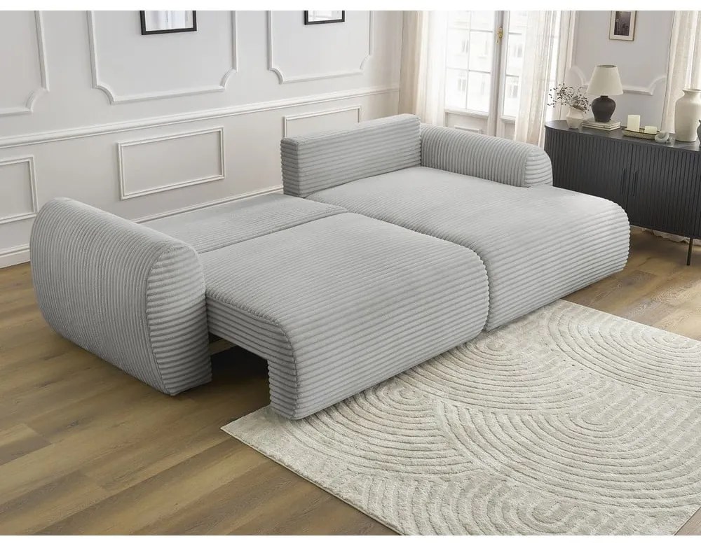 Világosszürke kordbársony kinyitható sarokkanapé (jobb oldali) Lucien – Bobochic Paris