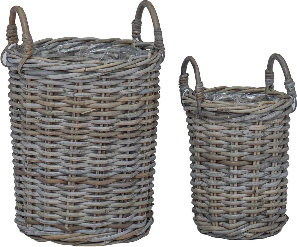 vidaXL Virágcserép Kosár tárolóval 2 pcs Szürke Kubu rattán
