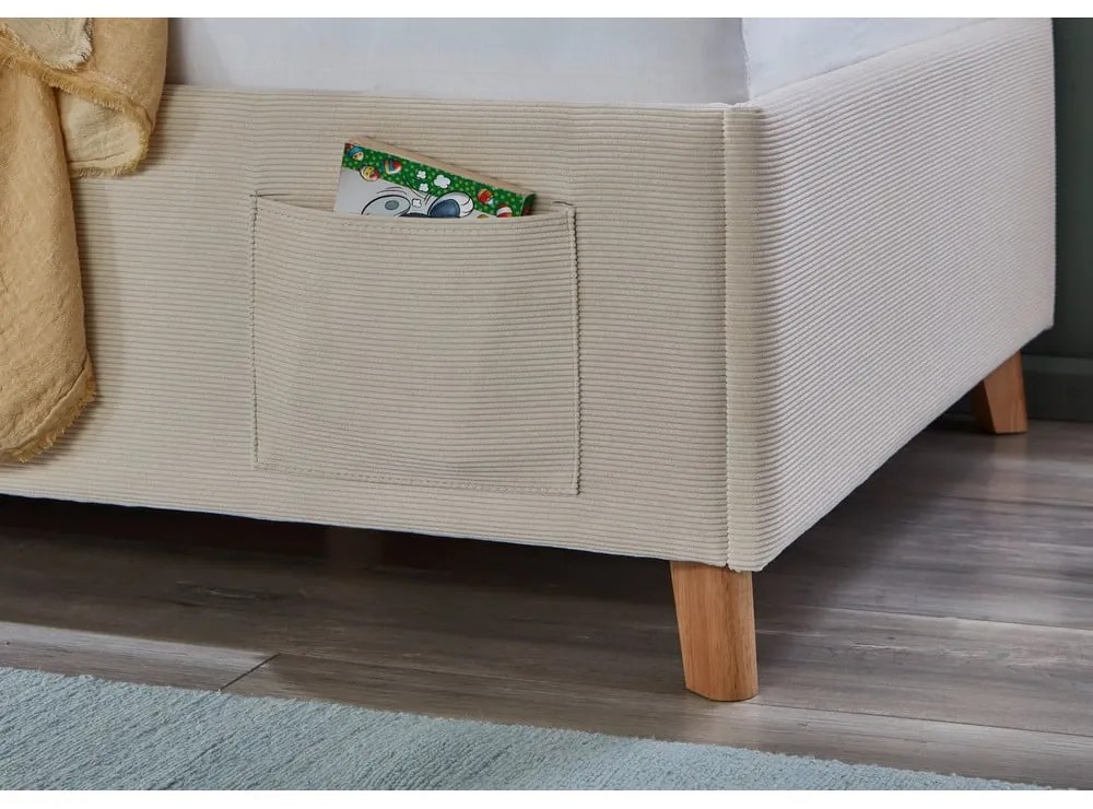 Bézs kárpitozott ágyneműtartós gyerekágy ágyráccsal 90x200 cm Cool – Meise Möbel