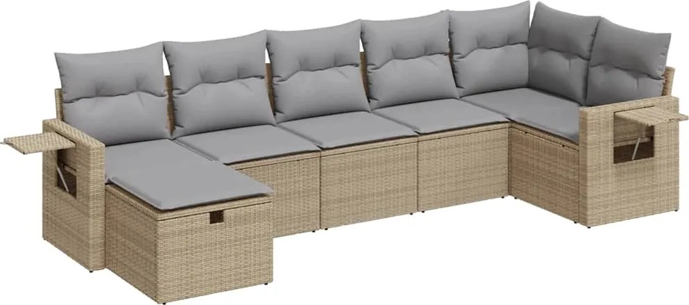 vidaXL 7 részes bézs polyrattan kerti ülőgarnitúra párnákkal