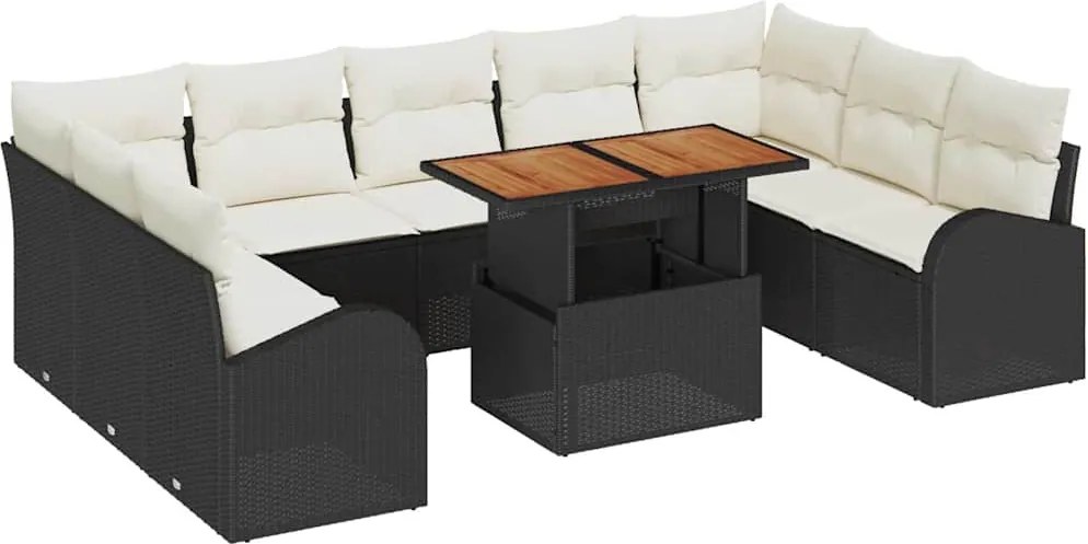 vidaXL Kerti Kanapé Szett párnával 10 pcs Fekete és krémszínű