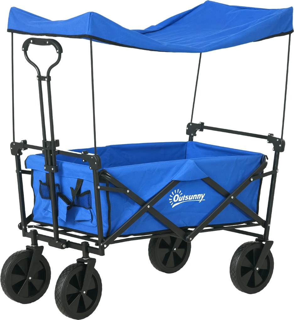 Outsunny Összecsukható Kocsi Lekonvertálható Napernyővel Tengerparti Kocsi Kerti Kocsi Állítható Fogantyú Hosszal és Szöggel Nagy Kerekekkel és Hordoz