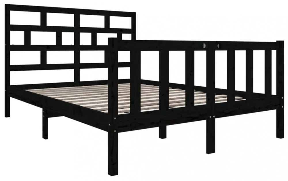 Double fekete tömör fenyőfa ágykeret 135 x 190 cm