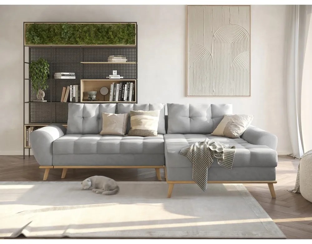 Világosszürke kinyitható sarokkanapé (jobb oldali) Balitco – Ropez