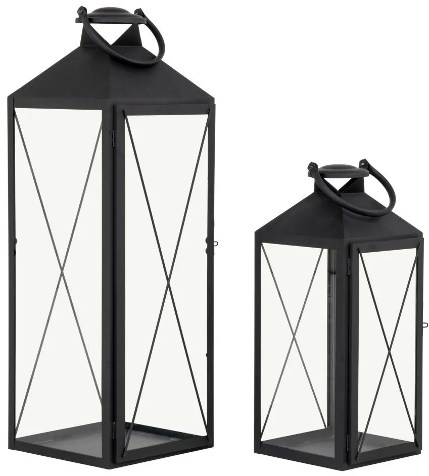 Casa dekorációs lámpások, acél/üveg, fekete, 2 darabos készlet