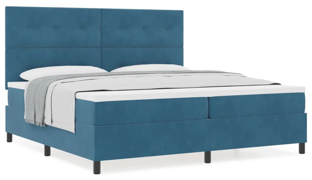 Boxspring Ágy Matracokkal Sötétkék 200x200 cm Bársonyos