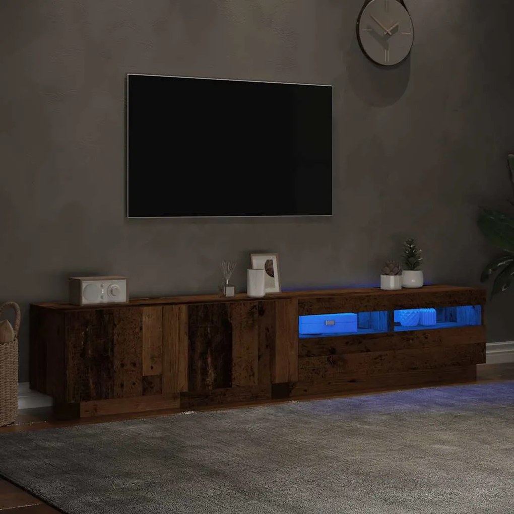 antik fa színű szerelt fa TV-szekrény LED-ekkel 200x35x40 cm