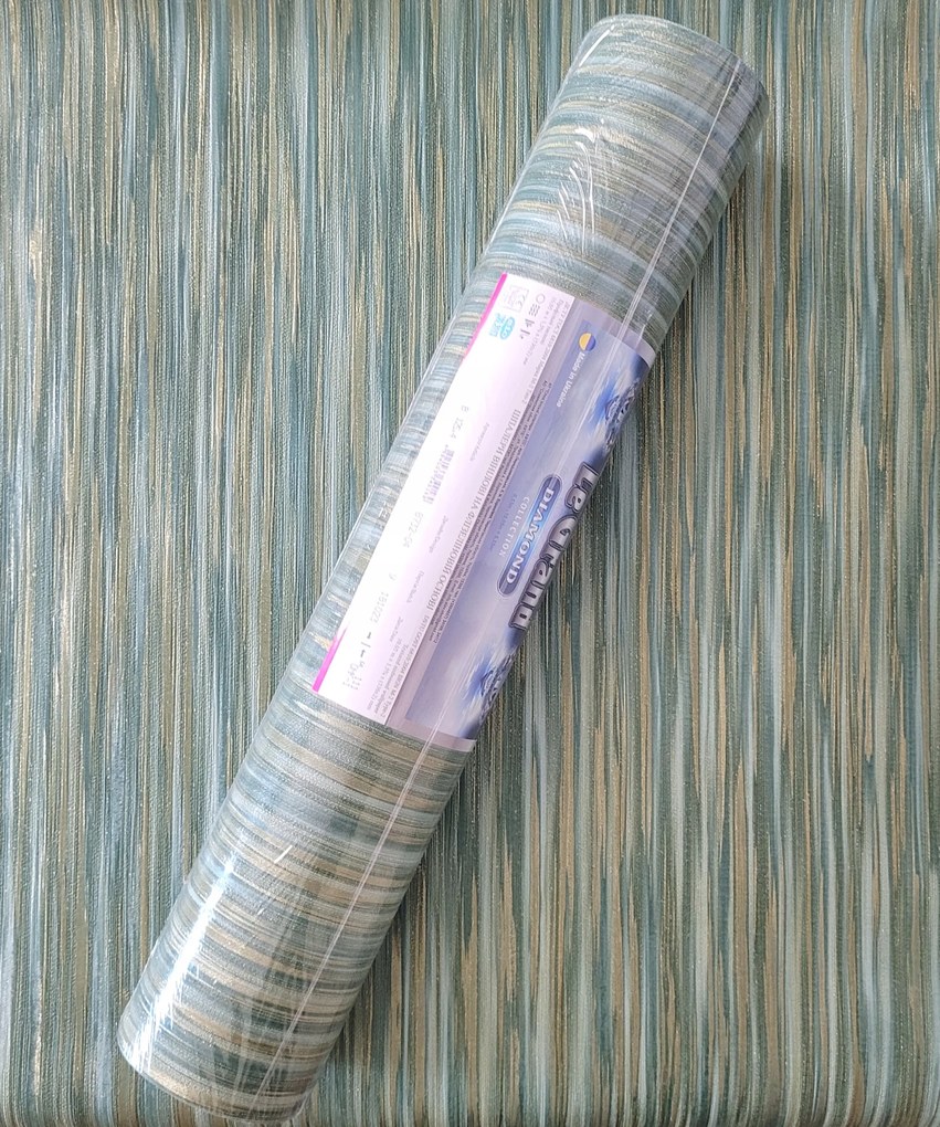 Tapéta zöld-arany finom csíkok, arany csillogó díszítés, 8732-04