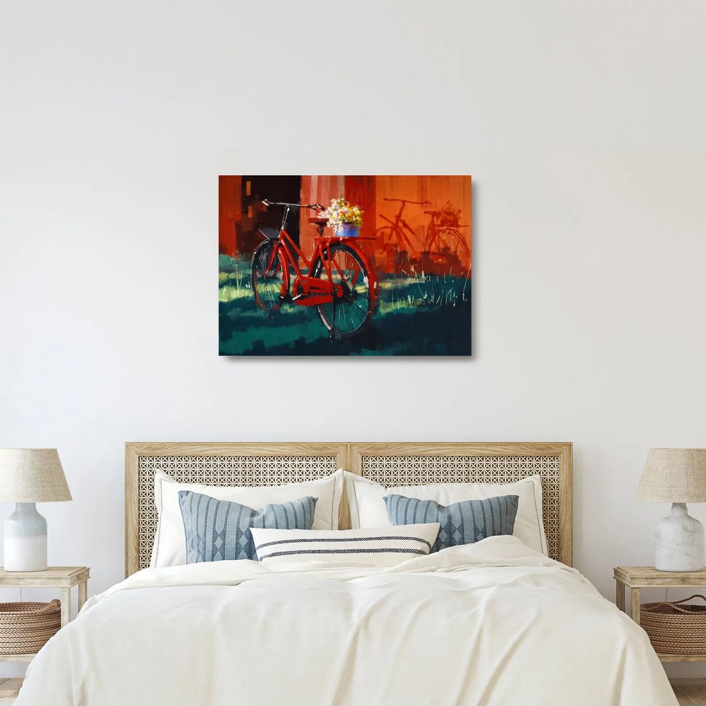Piros kerék képe, akril festés (üvegen) (70x50 cm)