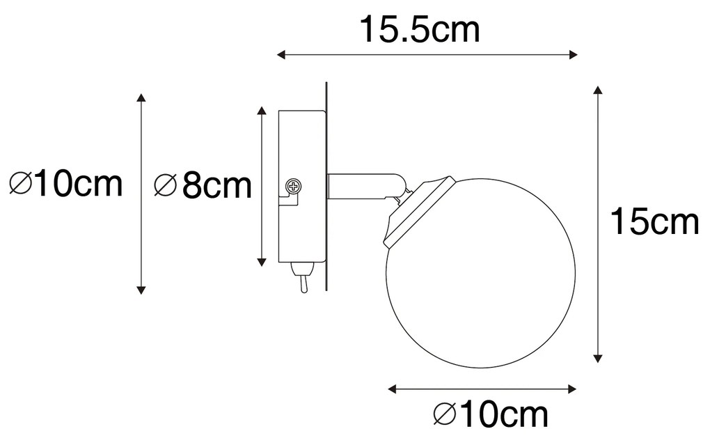 Modern spotlámpa arany opál üveggel kapcsolóval - Athén