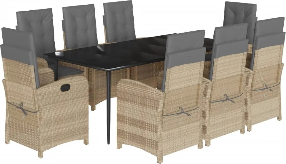 vidaXL 9 részes vegyes bézs polyrattan kerti étkezőgarnitúra párnákkal