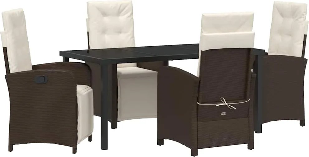 vidaXL Kert étkező szett párnával 5 pcs Barna polirattan
