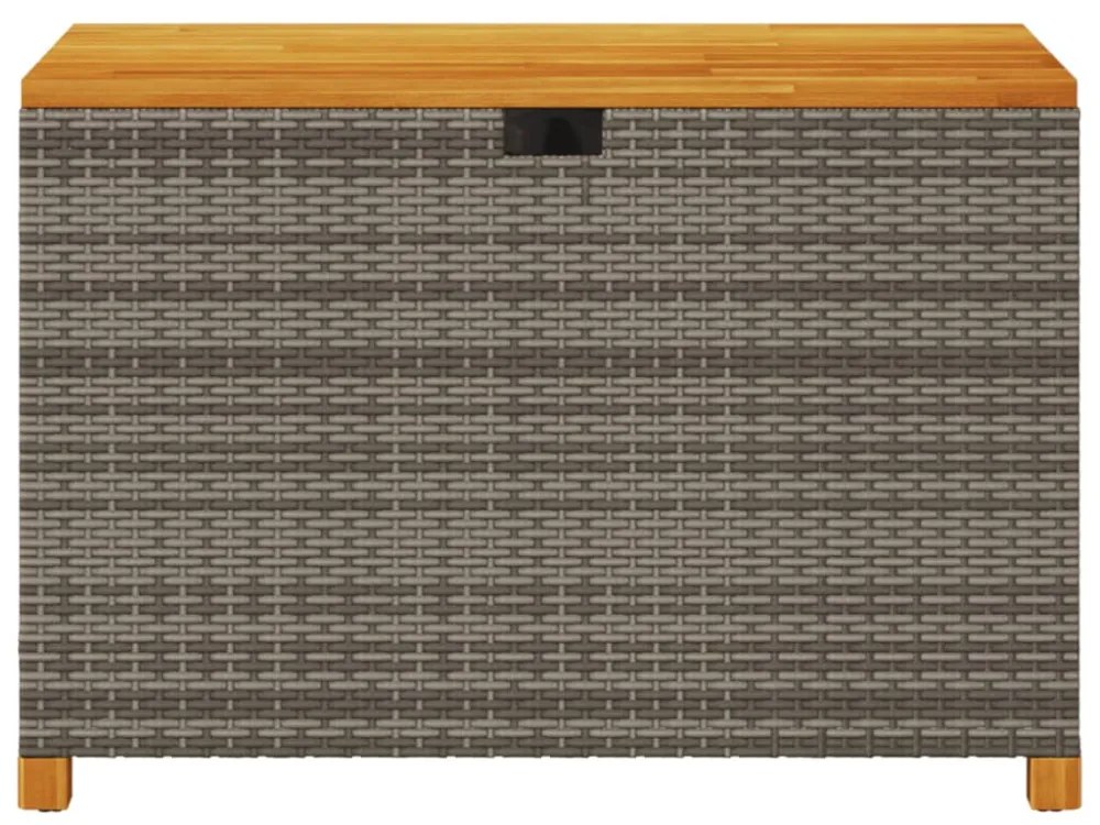 szürke polyrattan és akácfa kerti tárolóláda 110 x 55 x 63 cm