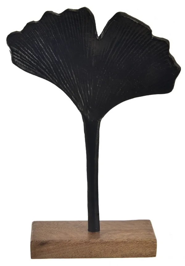 InDecor Fekete mangófa levél talapzaton, 21 x 5 x 30 cm