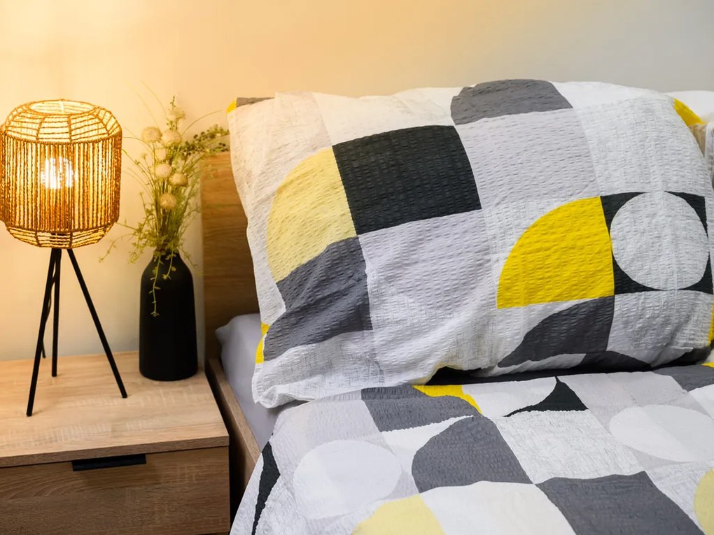 Krepp ágynemű reforcé pamutból GEOMETRIES krémszínű Ágyneműhuzat mérete: 70 x 90 cm | 140 x 200 cm