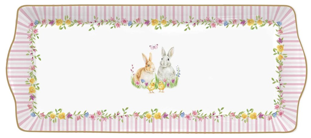 Húsvéti nyuszis porcelán kínáló tálca 35x15 cm Happy Easter