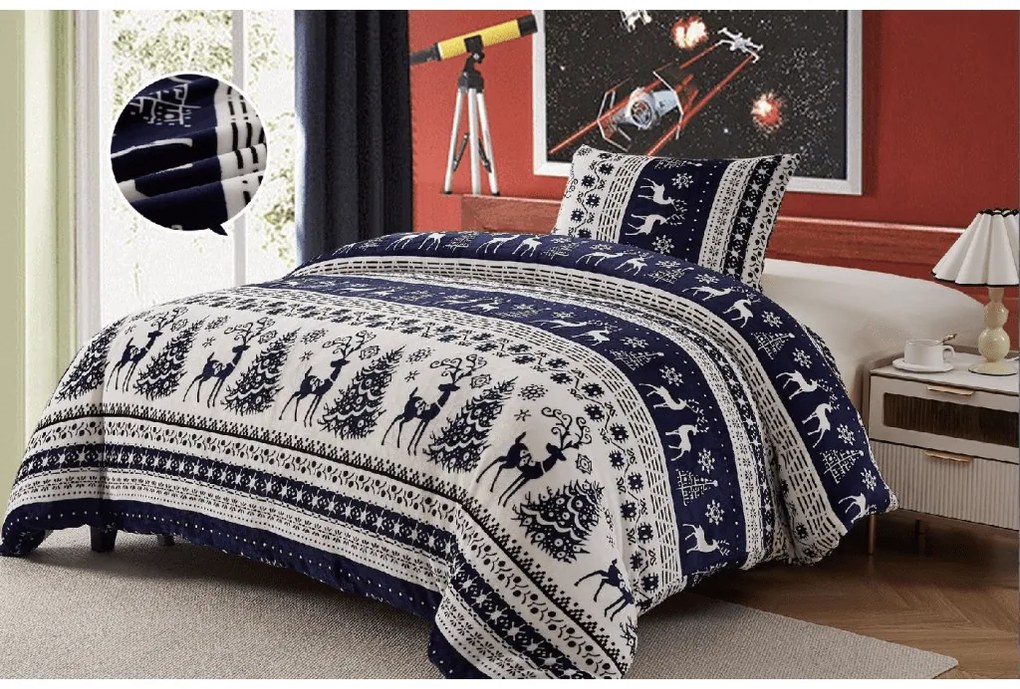 Mikroplüss ágyneműhuzat WINTER DEER VELVET kék
