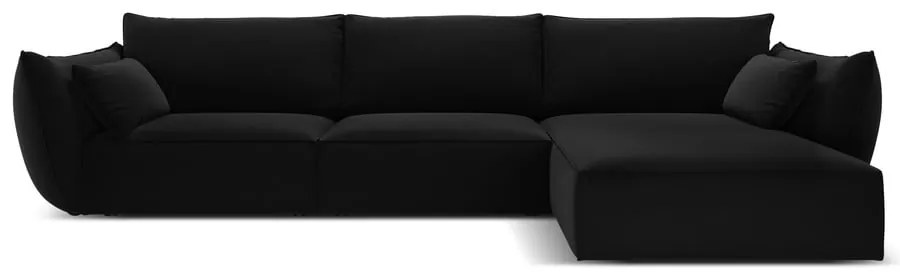 Fekete bársony sarokkanapé (jobb oldali-heverő résszel) Vanda – Mazzini Sofas