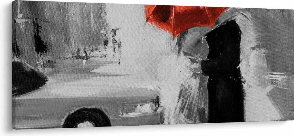 Kép - Szerelmespár egy esernyő alatt, piros (120x50 cm)