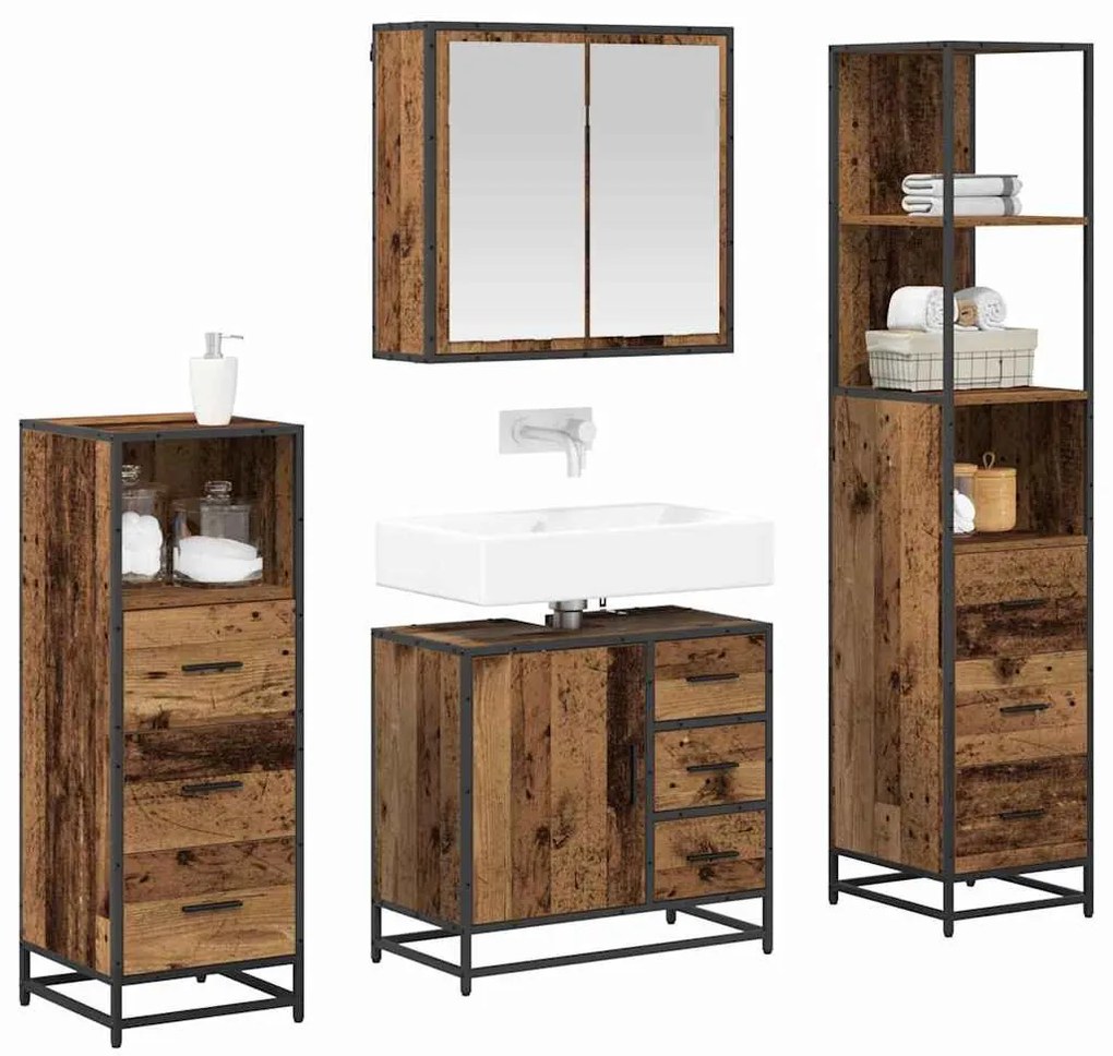 Fürdőszoba bútor szett 4 pcs Régi fa 65 x 33 x 60 cm Faanyag