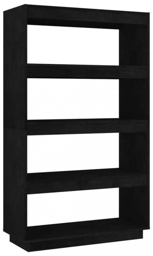 fekete tömör fenyőfa könyvszekrény/térelválasztó 80x35x135 cm