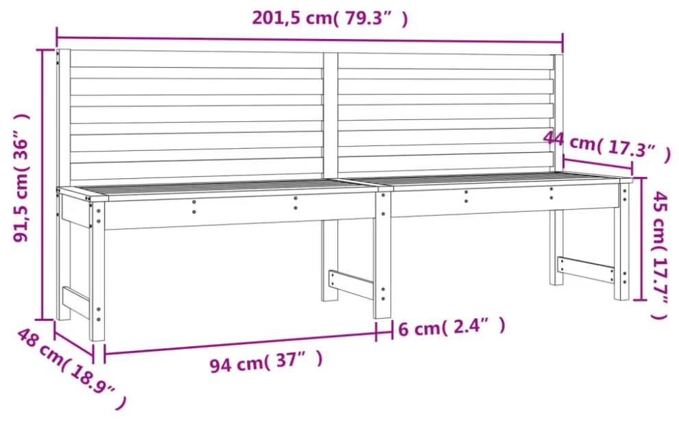 fehér tömör fenyőfa kerti pad 201,5 cm